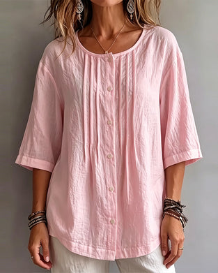 Blouse Décontractée Uni Manches Mi-Longues