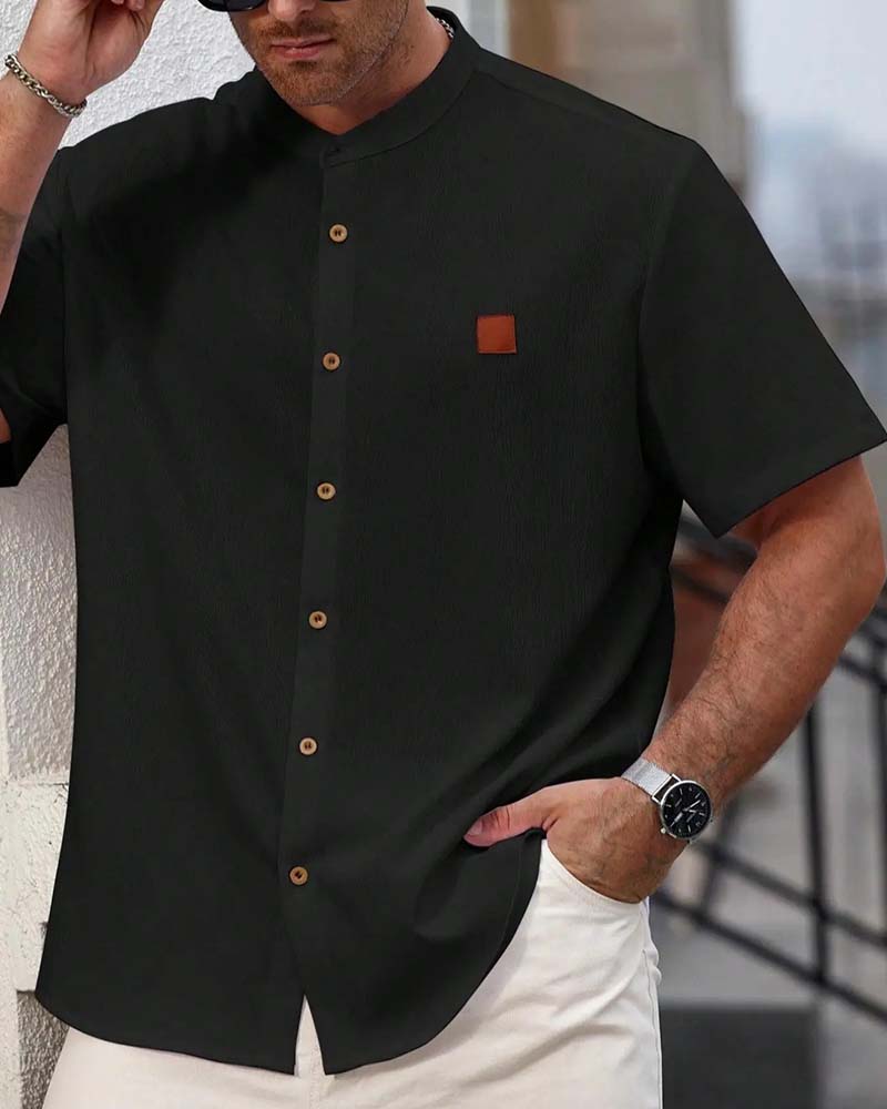 Chemise Texturée Col Montant Manche Courte
