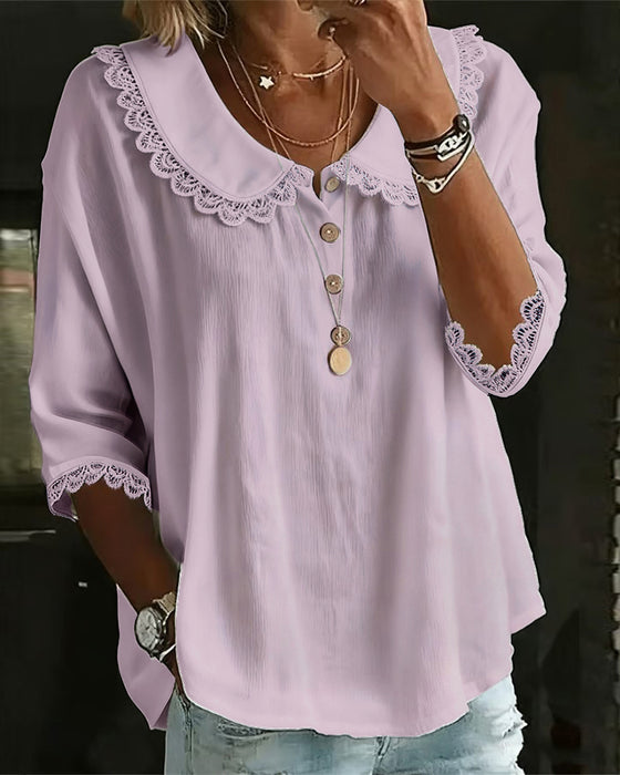 Blouse Dentelle Insérée Col Claudine