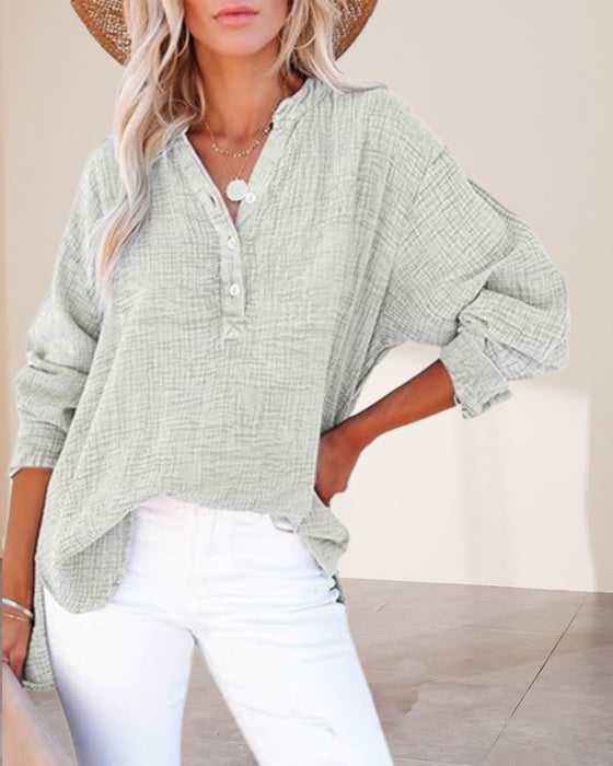 Blouse Plissée Bouton Manches Longues