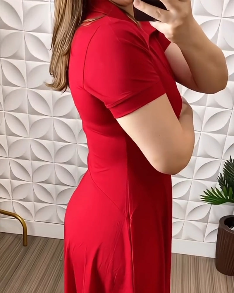 Robe Manches Courtes Revers Et Boutons