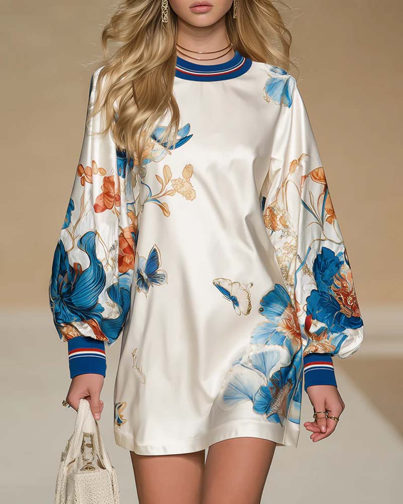 Robe À Manches Ballon Imprimé À Blocs De Couleurs