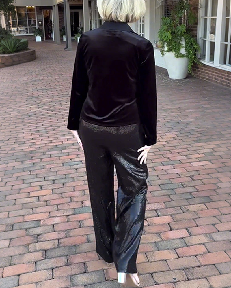 Blouse élégante en velours uni à manches longues