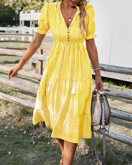 Robe col V à imprimé rayé