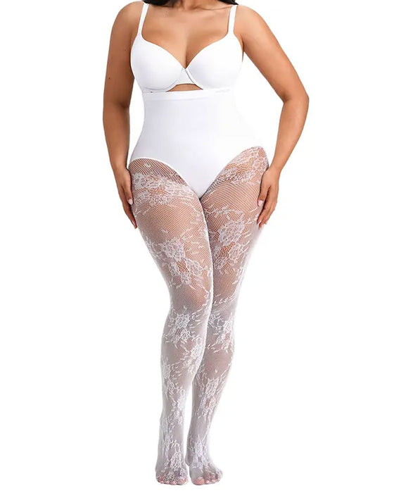 Collant gainant taille haute pour femme avec dentelle florale
