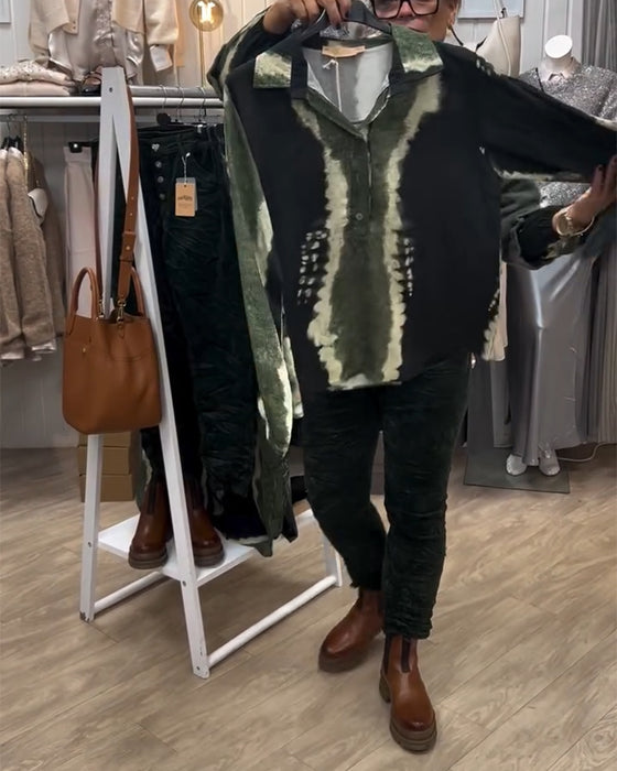 Chemise Revers Rétro Bloc De Couleur Manches Longues