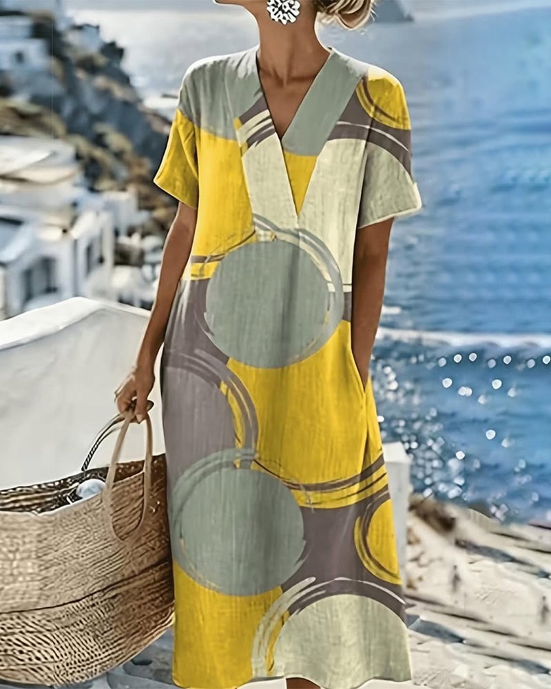 Robe À Bloc De Couleur Imprimé Géométrique