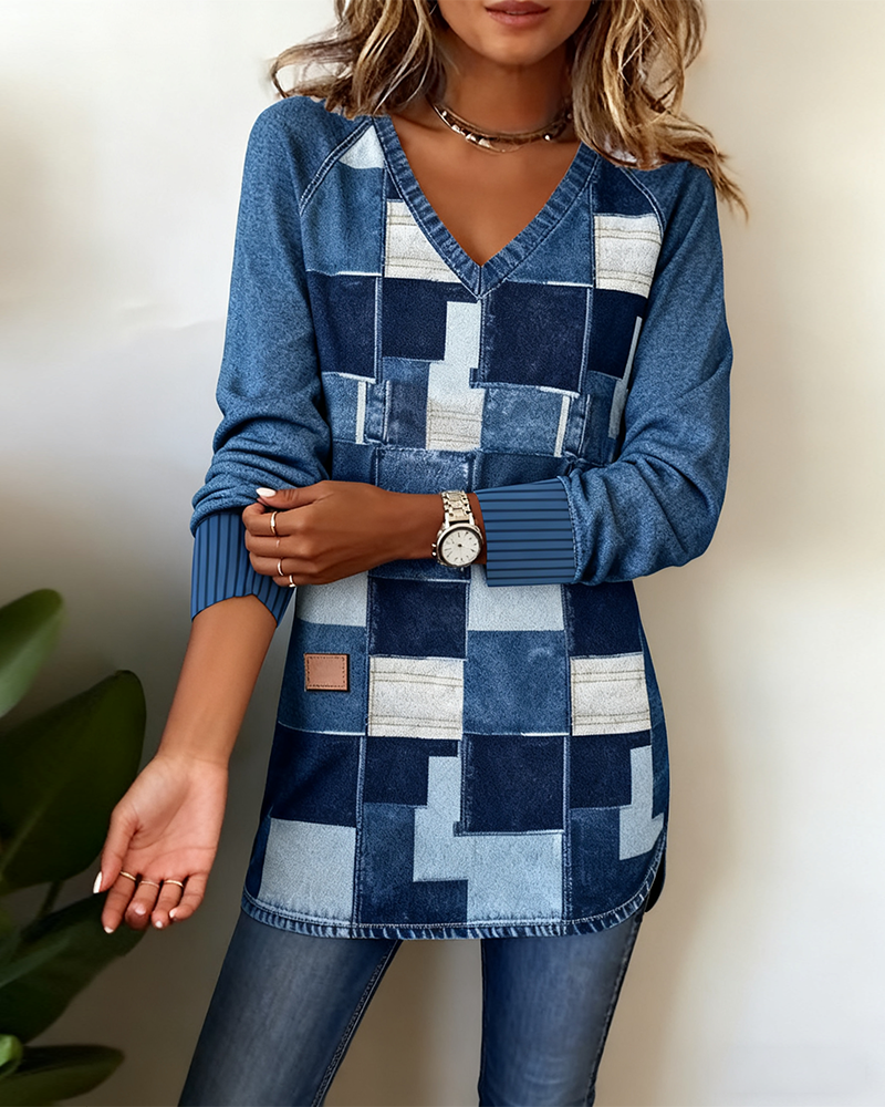 Haut Fendu À Imprimé Rétro Et Col En V