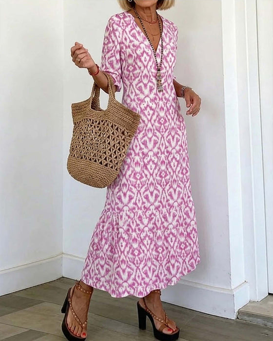 Robe Col En V Manches Mi-Longues Volant Coupe A
