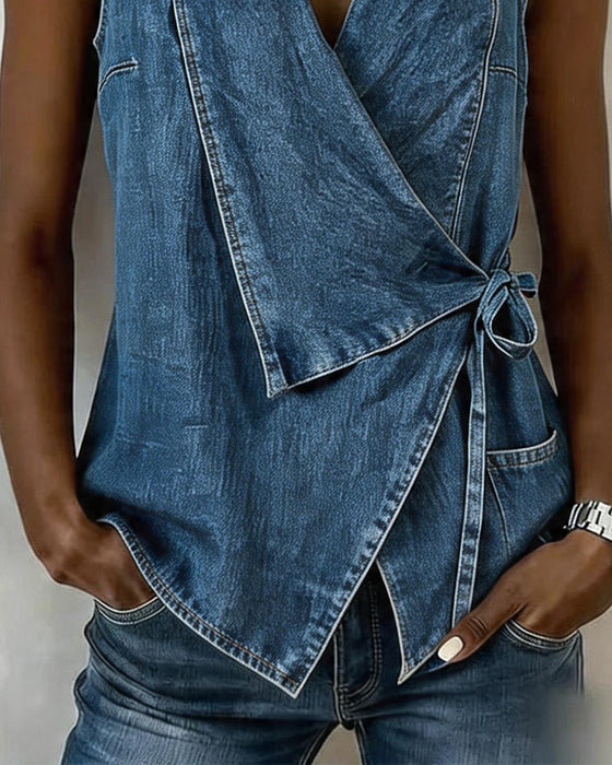 Top Vintage Sans Manches En Denim Portefeuille
