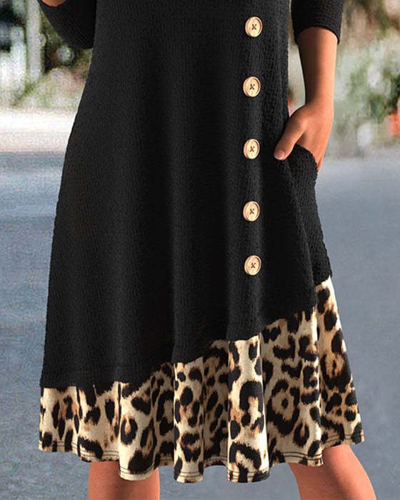 Robe Col En V Léopard Croix Patchwork