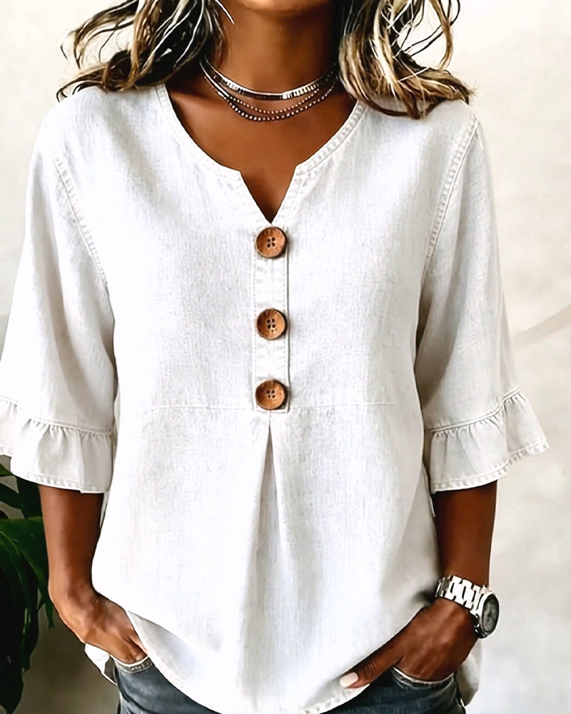 Blouse Col En V Manche Évasée Jean