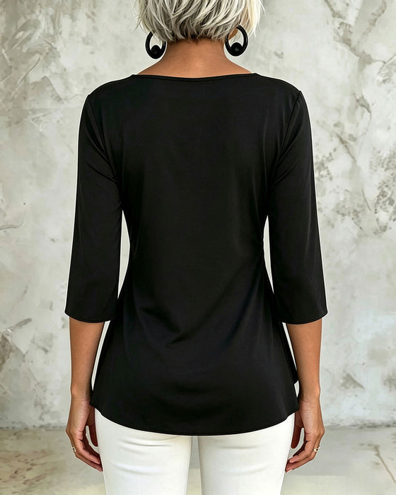 Blouse Col En V Drapé Irrégulier