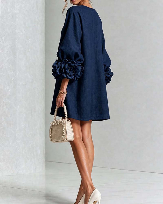 Robe Élégante Fleurie Manche Lanterne