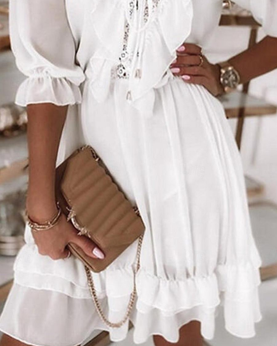 Robe Dentelle Col En V Volant Courte
