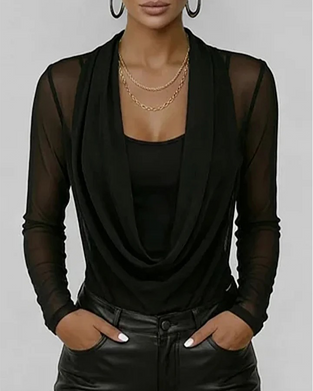 Ensemble Maille Superposée Col Cowl Manche Longue Deux Pièces