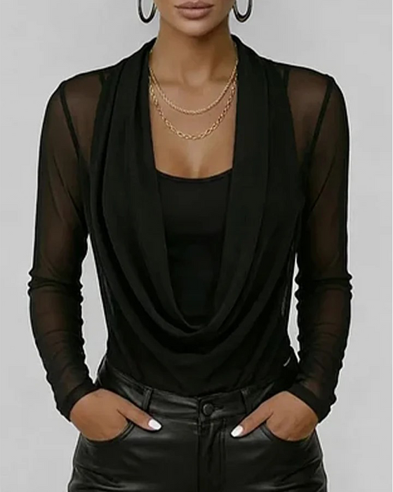 Ensemble Maille Superposée Col Cowl Manche Longue Deux Pièces