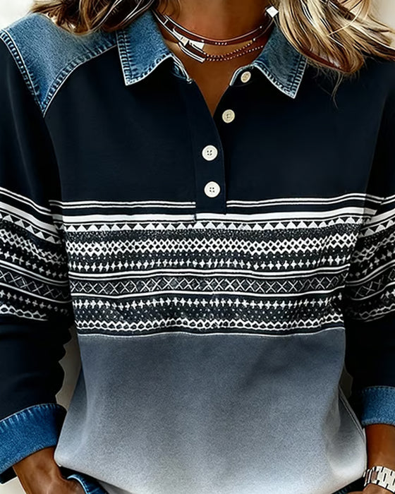 Sweat Avec Design à Col Lapel à Boutons, Motif Rayé Et Couleur Dégradée