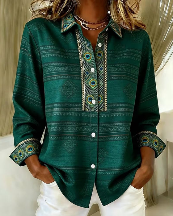 Chemise Rayée Revers Manches Longues