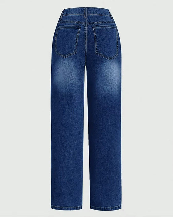 Jean Multi-Bouton Lavé Lâche
