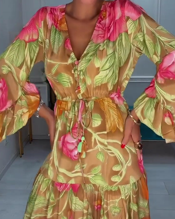 Robe Col V Jupe Ample Florale