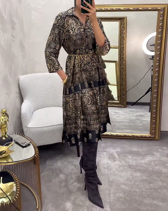 Robe décontractée imprimée à poche boutonnée