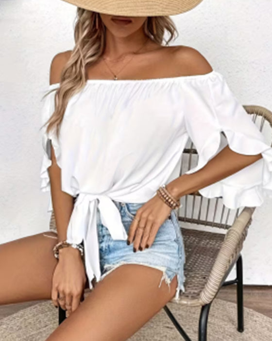 Blouse Off-Shoulder Nœud Manche Évasée