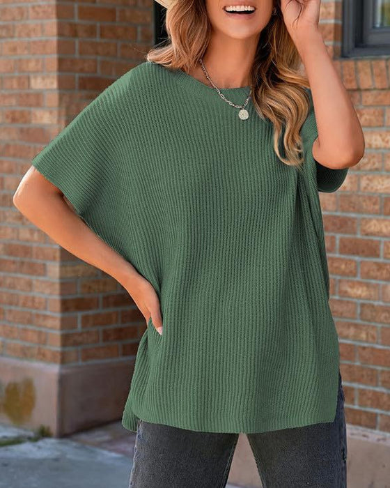 Pull-Over Unie Col Rond Manches Chauve-Souris