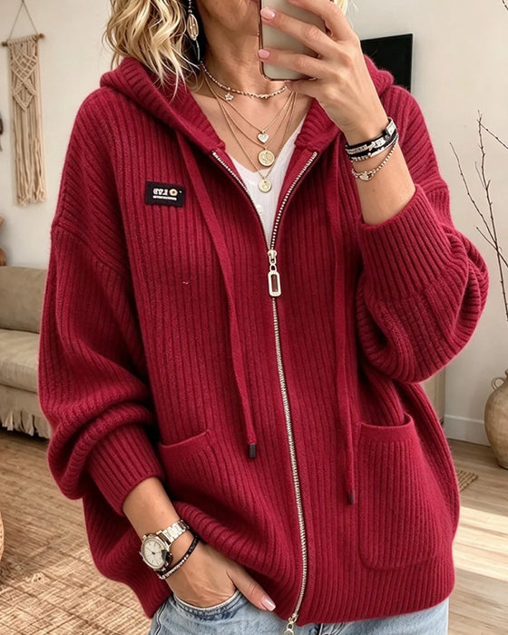 Cardigan Cordon Fermeture Éclair Poche Pull