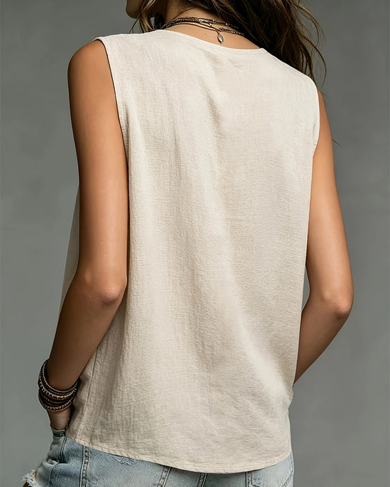 Blouse Style Débardeur Sans Manches Froncé Col V