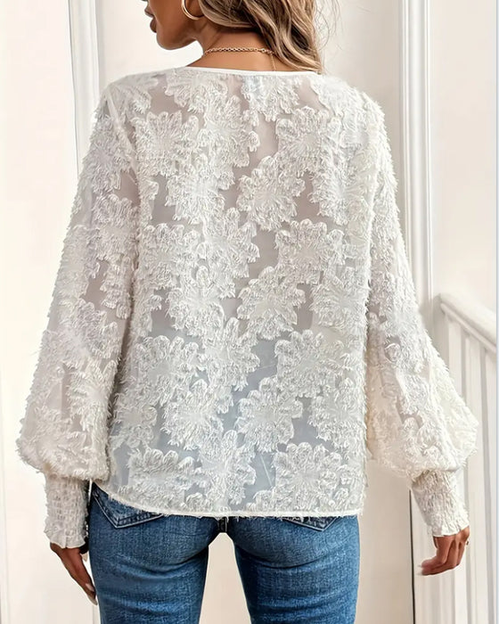 Blouse Manches Lanterne Élégante Encolure En V