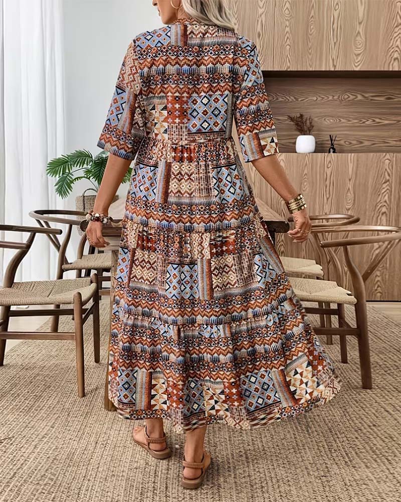 Robe Ethnique Imprimé Géométrique Longue