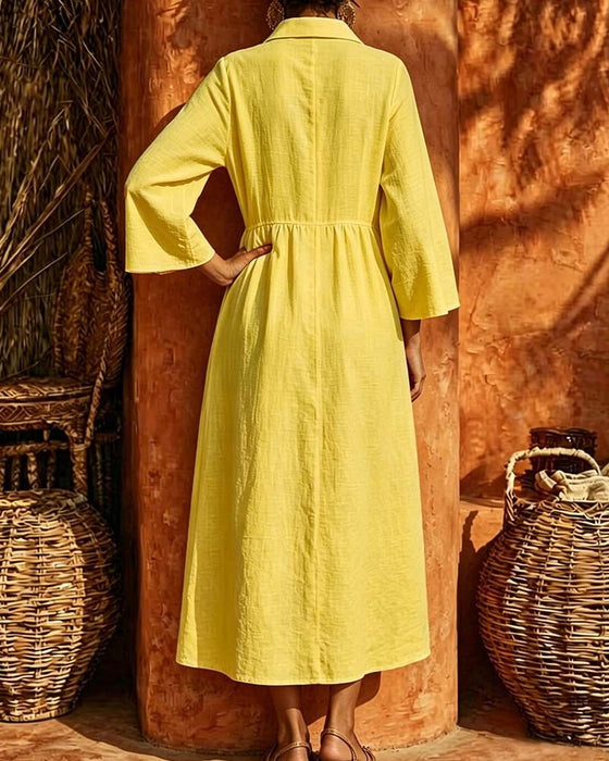 Robe Col Chemise Froncée Manche Longue