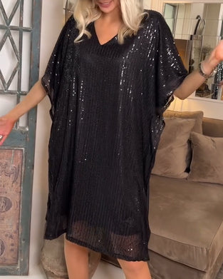Robe À Col En V À Paillettes Décontractée