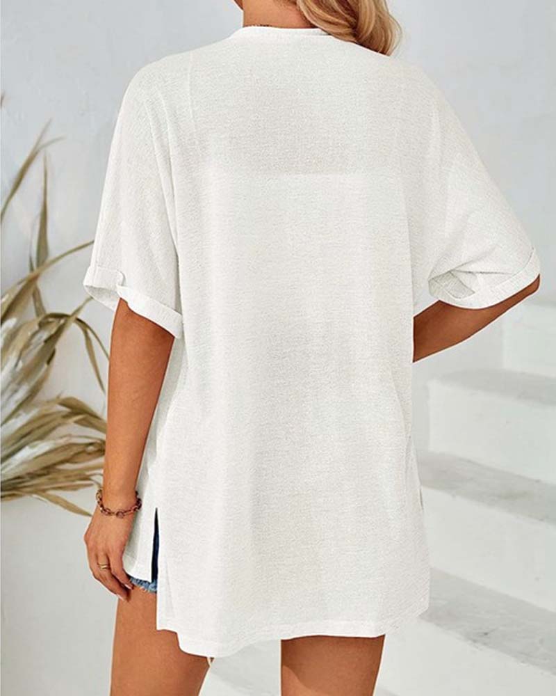 Manteau Manches Courtes Décontracté Unie