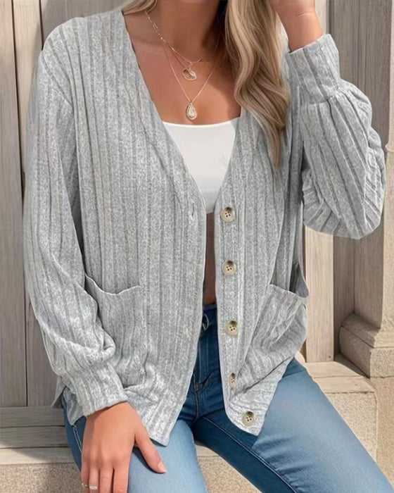 Veste manches longues col V couleur unie