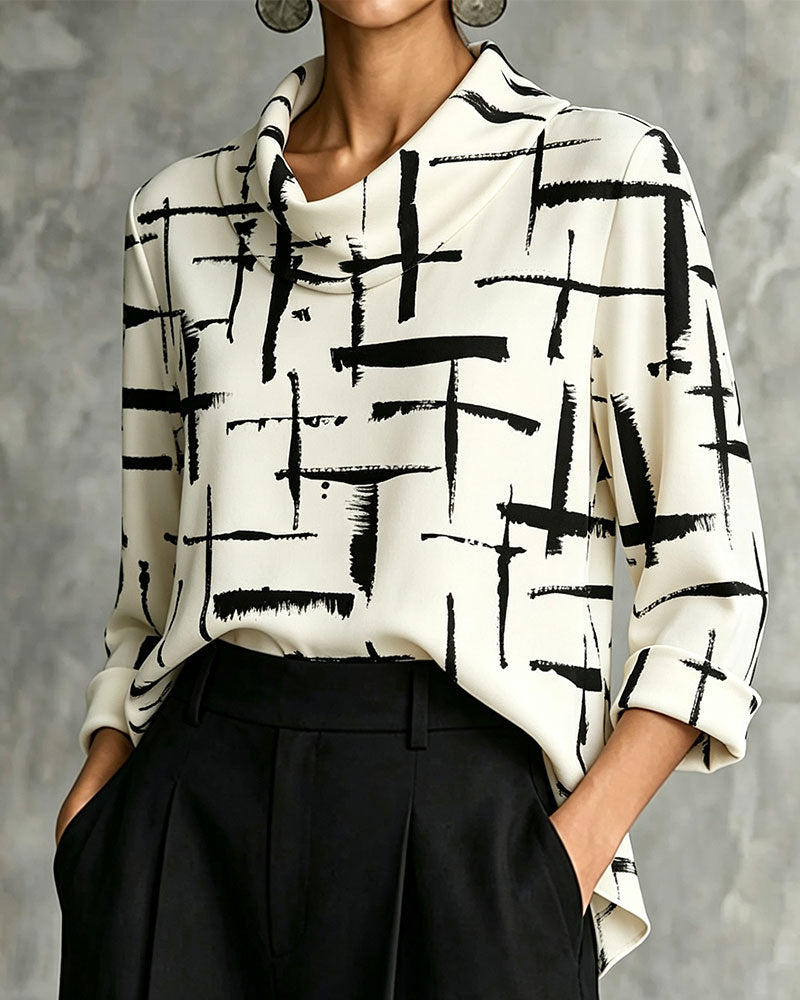 Blouse Col Drapé Mock Motif Croix
