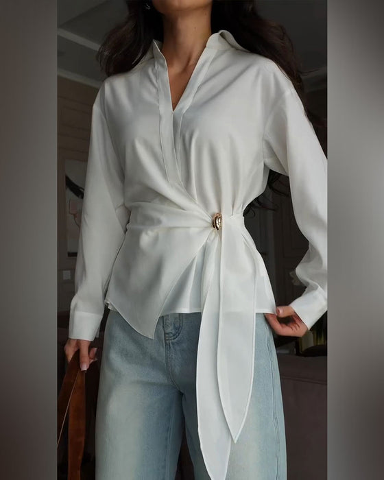 Blouse Unie Avec Ceinture