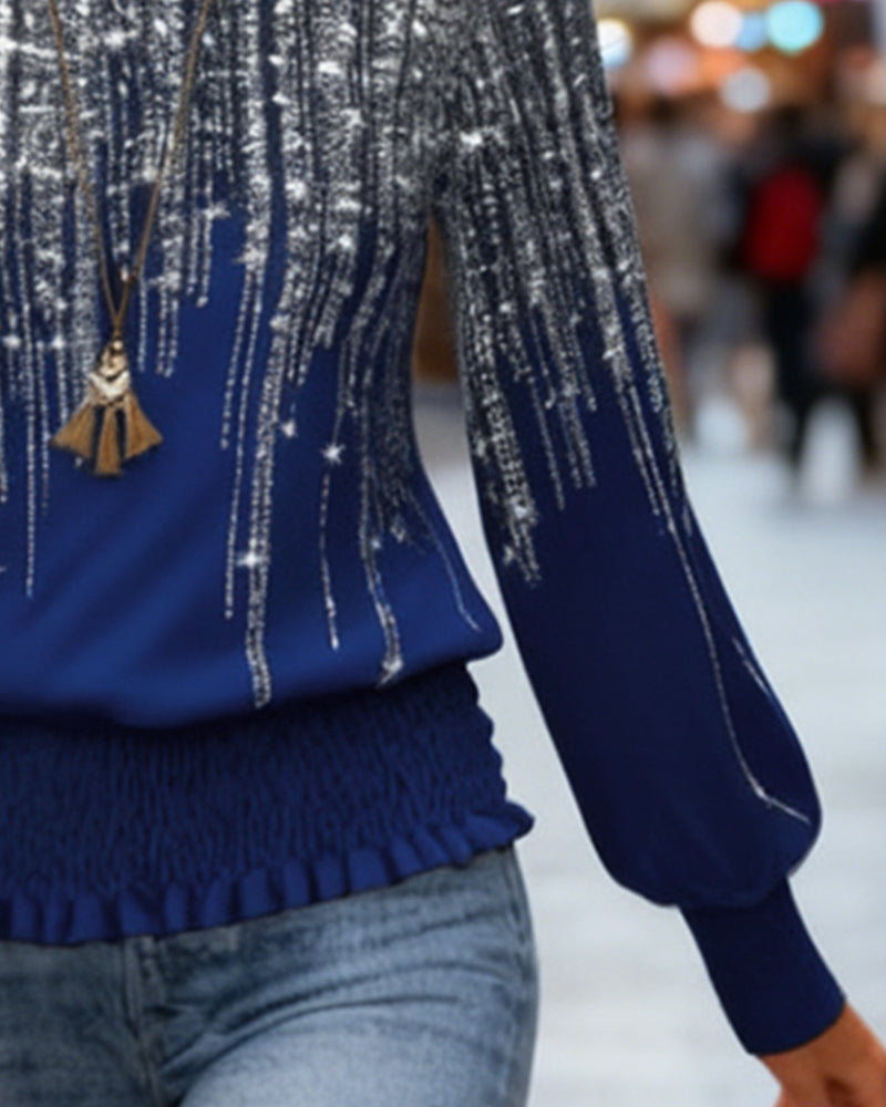 Haut Tendance Imprimé À Manches Longues Et Col Rond