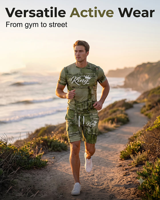 Ensemble Homme Avec T-Shirt Monogramme Col Rond Et Short À Cordon De Serrage