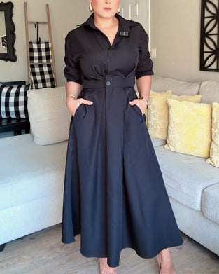 Robe Chemise À Revers À La Taille