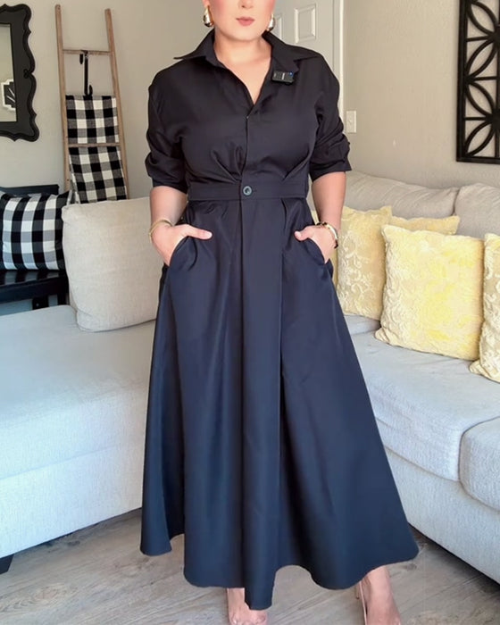 Robe Chemise À Revers À La Taille