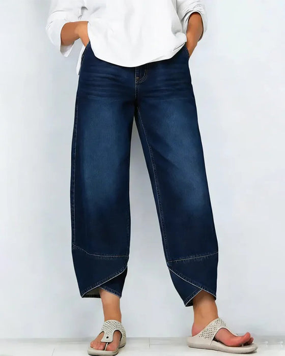 Pantalon En Denim Patchwork Décontracté