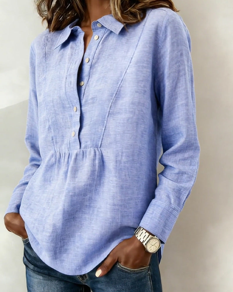 Chemisier Boutonné Revers Coton Lin