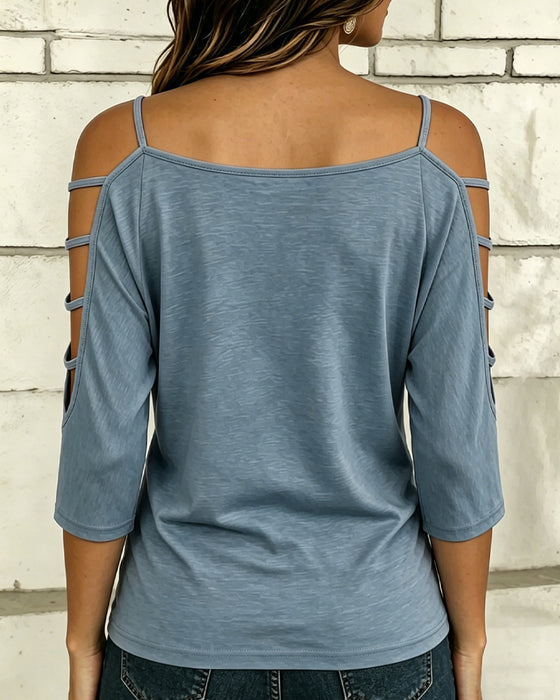 T-Shirt Unie Manche Coude Hors Épaule