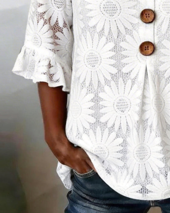 Blouse À Imprimé Marguerite Et Manches À Volants