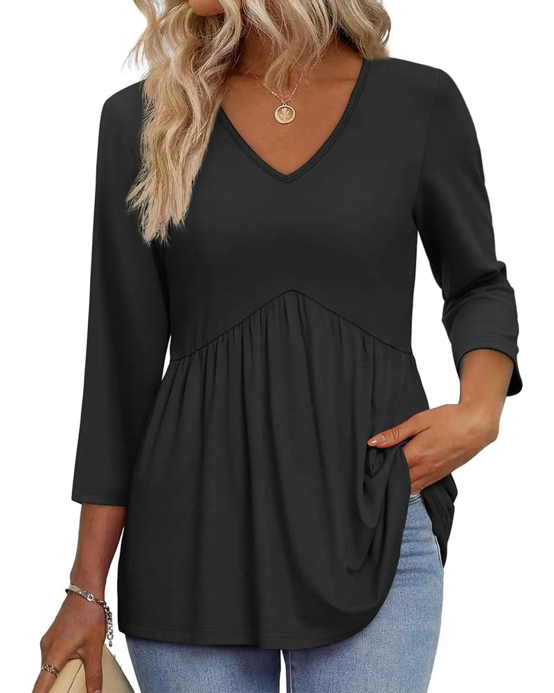 Blouse Ample Manches Trois-Quarts Décontractée