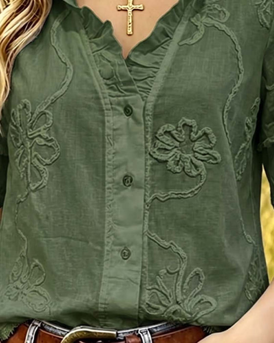 Blouse Ourlet Frangé Manches Bouffantes