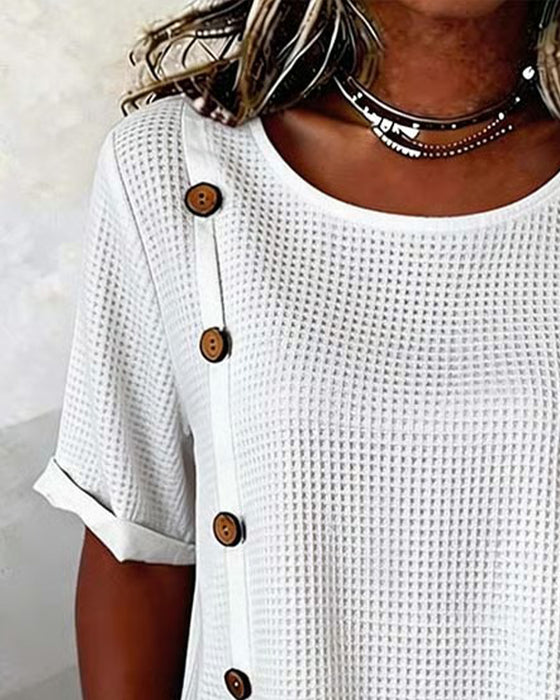 Blouse Texture Gaufrée Bouton Latéral