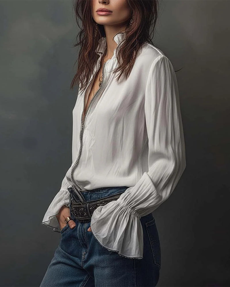 Blouse Col Montant Manche Cloche